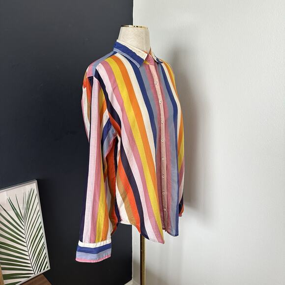 XIRENA Women's Striped Silk Cotton Button Up Shirt Blouse Colorful Bright - Picture 5 of 11